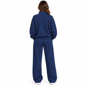 Pull molletonné noir à col montant et demi-zip pour femme, coupe ample à épaules tombantes, en coton et polyester, style tendance - Product Image 2