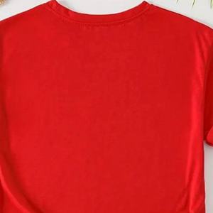 T-shirt unisexe rouge à manches courtes avec imprimé panda sur la poche, haut décontracté d'été 100% coton, design cartoon, logo sur le devant - Product Image 5