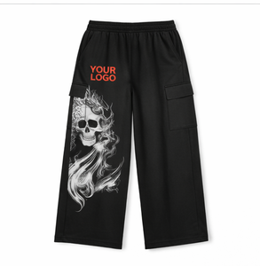 Pantalon de survêtement cargo ample personnalisé à jambe large, imprimé crâne, style streetwear oversize, coupe décontractée - Product Image 2