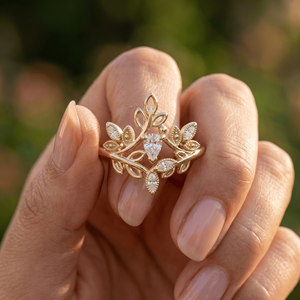 Anillo de Ágata Musgosa Estilo Fairycore Encantado, Joyería Nupcial Élfica, con Acento de Diamante DEF VS, Regalo de Lujo Viral para Propuesta de Matrimonio - Product Image 3