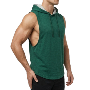 Débardeur à capuche sans manches pour homme, personnalisable avec logo, vente en gros, en mélange de coton respirant, pour le fitness et l'entraînement de performance - Product Image 3