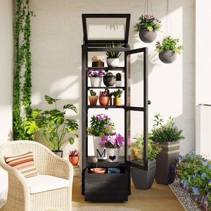 62.4 Inch Adjustable Shelves Portable <b>Mini</b> Cold Frame Movable Storage Box Black Outdoor/Indoor Use <b>Wood</b> Garden <b>Greenhouse</b> - Product Image 1