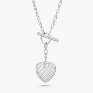 Diamond Heart <b>Necklaces</b> Pave Set <b>Toggle</b> Statement Custom 10K 14K 18K Solid Gold Bridal Wedding Removable Charms Holder Wholesale - Product Image 4