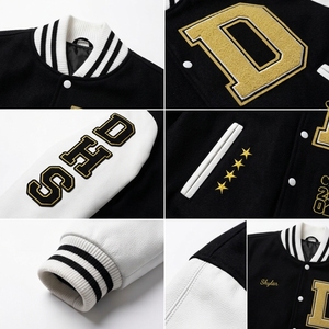 Chaqueta Varsity de Lana Premium con Mangas de Cuero Sintético, Chaquetas Bordadas de Equipos Universitarios de Béisbol - Product Image 6