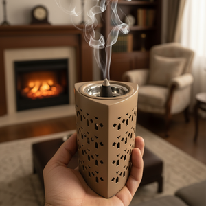 Brûleur d'encens Bakhoor Premium Blanc Royal en Métal et Bois Écologique Durable, Support d'Encens Artistique Moderne Antique Personnalisable pour Hôtels - Product Image 2
