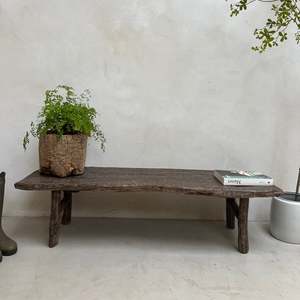 Banco Antiguo de Madera Oscura, Taburete Largo Rústico de Madera Maciza para Entrada, Estilo Wabi Sabi, Primitivo, para Comedor, Sala de Estar, Decoración - Product Image 4