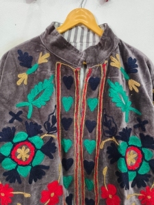 Suzani Embroidered <b>Velvet</b> Short Casual Sweet <b>Jacket</b> <b>Women</b> Breathable Handcrafted Artisan Custom Cotton decent design - Product Image 3