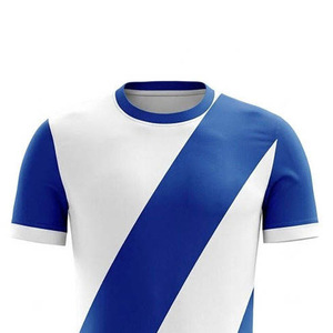 Maillot de handball personnalisé imprimé par transfert thermique pour équipes nationales masculines, bleu rayé, manches courtes, col en V, anti-humidité, 100 % évacuation de l'humidité - Product Image 3