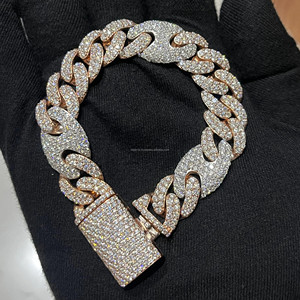 กำไลเพชร RB Gems ขนาด 15 มม. 2 แถว ชุบทอง 14K เพชร VVS เงินแท้ 925 แบบ Cuban Style สไตล์ฮิปฮอป ดีไซน์สวยหรู รับรองโดย GIA - Product Image 2