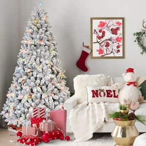 Albero di Natale floccato da 180 cm con 350 luci colorate certificate UL, 36 coni di pino naturali e 888 punte in PVC effetto neve, rami incernierati - Product Image 6