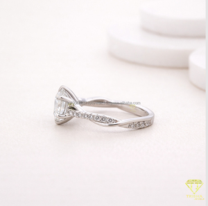 Shiny <b>925</b> Sterling <b>Silver</b> <b>with</b> VVS Moissanite Diamond Pave <b>Ring</b> Classic Engagement Jewelry Gift For Her - Product Image 4