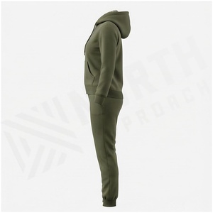 Women Olive Green Hooded Tracksuit 2-Piece Set <b>Full</b> <b>Zip</b> <b>Sweatshirt</b> Jogger Pants Solid Color Casual Autumn Wear - Product Image 3