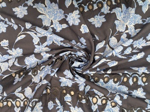 Factory Direct Premium <b>Navy</b> Blue Floral Cotton Fabric with <b>Navy</b> Blue Schiffli Eyelet Embroidery - Printed Botanical Design - Product Image 5