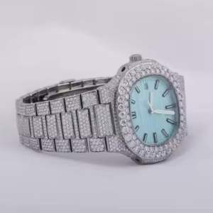 Reloj de Lujo para Hombre con Diamantes Cultivados en Laboratorio, Estilo Vintage Retro Hip Hop, Correa de Acero Inoxidable de 20 mm, Certificado IGI - Product Image 1