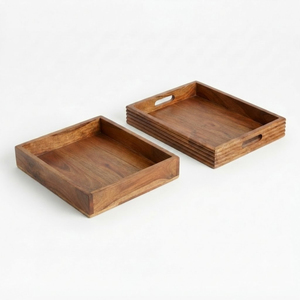 Plateau rectangulaire en bois écologique, plateau de service en bois massif pour café, thé, nourriture, restaurant, hôtel, logo personnalisé - Product Image 5