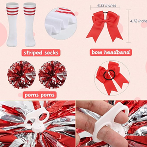 Conjunto de Falda de Uniforme de Porristas Estampada en Poliéster Rojo y Blanco con Logotipo Frontal y Diseño Plisado en Bloques de Color para Adultos - Product Image 6