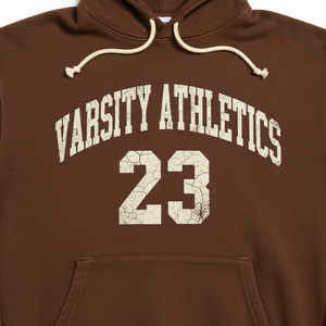 Sweat-shirt à capuche unisexe Varsity Athletics 23 pour homme, en molleton de coton marron, style décontracté avec poches, coupe classique, style automne - Product Image 4