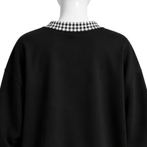<b>Mens</b> <b>Black</b> Oversized Crewneck <b>Sweatshirt</b> Gingham Check Trim Long Sleeve Casual Pullover Fashion Streetwear Athletic Sports Top - Product Image 4