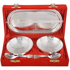Ensemble de bols et cuillères de luxe en argent plaqué, dans un coffret cadeau en velours rouge, vaisselle ornée, cadeau pour mariage, entreprise, festival - Product Image 1