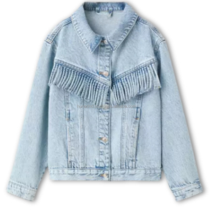 Chaqueta Vaquera de Algodón con Flecos Estilo Western para Mujer |   Abrigo vaquero con flecos Statement, estilo camionero, de gran volumen, estilo occidental, 100% algodón vaquero - Product Image 4