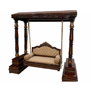 Modern Home Decor Double Pole <b>Swing</b> Latest Teak Wooden 3 Seater Jhula for Living Area Brown Polish Hand Crafted Jhoola Australia - Product Image 1