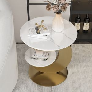 Tavolino da 20 pollici in oro a forma di luna con mobili da soggiorno tondi in pietra sinterizzata a 2 livelli - Product Image 4