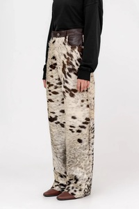 Brown <b>White</b> Cow Print Leather Straight Wide Leg Pants <b>Men</b> Winter Street Style <b>Cargo</b> <b>Trousers</b> - Product Image 6