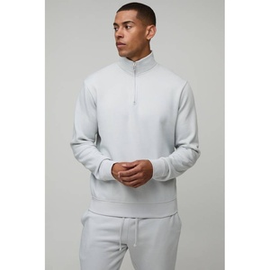 <b>Men's</b> Light <b>Grey</b> Quarter Zip <b>Sweatshirt</b> Regular Fit Stand Collar Solid Pullover <b>Sweatshirt</b> OEM And ODM Manufacturer - Product Image 1