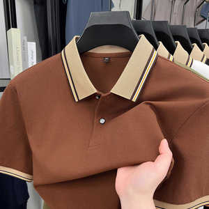 Chemise décontractée rayée en coton mercerisé doux pour la peau, à manches courtes et col à revers, pour homme, vente en gros - Product Image 5
