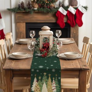 Camino de Mesa Navideño de 13x72 Pulgadas, Estilo Rústico, con Árboles de Navidad y Copos de Nieve, Decoración Festiva para Mesa de Cocina o Comedor - Product Image 3