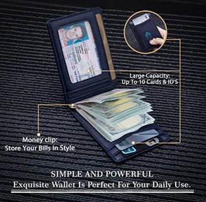 กระเป๋าสตางค์หนังแท้คุณภาพสูงสำหรับผู้ชาย แบบพับสองตอน ป้องกัน RFID  ใช้งานได้หลากหลาย  ปักโลโก้ได้ตามต้องการ ขนาดเล็ก ทนทาน - Product Image 6