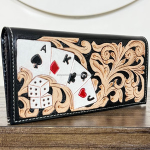 Beautiful Designer Men's Long Wallet Stylish Card Floral Design with Hand <b>Tooled</b> Carving <b>Leather</b> Western Inspired Cash Holder - Product Image 4