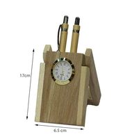 Soporte para Bolígrafos de Madera y Organizador de Escritorio con Reloj de Mesa Atómico Iluminado de Diseño Rústico y Movimiento de Cuarzo Ecológico