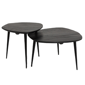 Ensemble de deux tables basses style industriel en métal et bois avec plateau en bois de manguier noir et base pliante en fer pour salon - Product Image 4