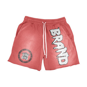 Shorts en molleton délavé pour homme, 320 GSM, tissu riche en coton, rouge, lavage vintage, impression sérigraphique, logo personnalisé - Product Image 1