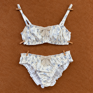 Set di Lingerie Romantica Deeplove Stile Cottagecore per Donne, <span class=keywords><strong>Bralette</strong></span> Floreale Crema Bianco <span class=keywords><strong>Blu</strong></span> con Volant e Slip Abbinati, Morbido Intimo Vintage - Product Image 6