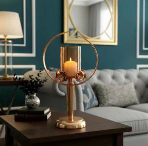 Porte-bougie en laiton de forme circulaire dorée, résistant à la chaleur, décoration pour la maison - Product Image 1