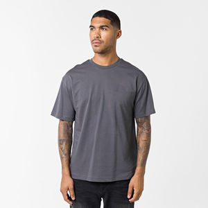 T-shirt à manches courtes pour homme, gris, col rond, couleur unie, jersey décontracté en coton, coupe classique - Product Image 3