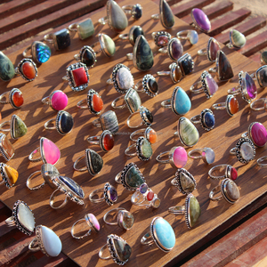 Amazing Quality Fashion Jewelry Boho Geometric Rings Assorted Crystal Mixed Gemstone Brass Material Silver Plated Handmade Rings - Product Image 5