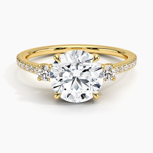 Anillo de Compromiso de Oro Amarillo con Diamantes, Corte Redondo, Diseño de Tres Piedras, Diamante Cultivado en Laboratorio con Certificado IGI, Anillo de Novia para Mujer, Anillo de Boda - Product Image 1