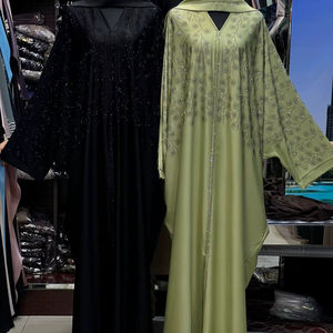 Kaftan Abaya de Luxe à Manches Chauve-Souris - Robe Kimono Élégante à Broderies Pailletées et Bordures en Cristal, Ouverte sur le Devant, pour Événements Formels de l'Aïd, Longueur Ras du Sol en Georgette - Product Image 1
