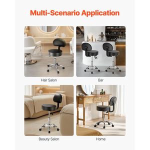 Sgabello Girevole Regolabile in Altezza con Schienale e Ruote in Pelle PU Rinforzata, Capacità di Carico 450 LBS, Arredamento per Salone - Product Image 6