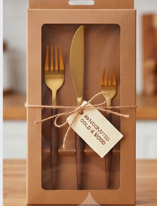 Cutlery Set In Stainless Steel With Elegant Gold Color And Wooden Handle Perfect <b>Flatware</b> Kitchenware Wedding And Dinnerware Use - Product Image 5