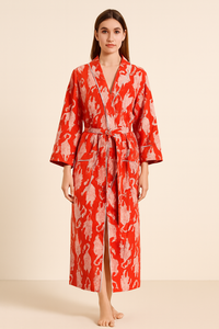 Robe Kimono en Coton Imprimé Oiseaux à Col en V et Manches Longues, Style Bohème, Peignoir Décontracté pour Femme, Séchage Rapide, Idéal Plage Printemps-Été - Product Image 2