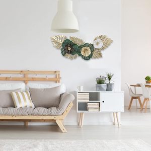 Handcrafted Metal Floral Leaf Wall Art Decor Gold Green <b>White</b> Modern Luxury Wall <b>Hanging</b> Sculpture - Product Image 4
