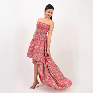 Cotton Tube Maxi <b>Dress</b> Womens Floral Printed Strapless <b>Long</b> Maxi <b>Dress</b> with Ruffled High Low Hem for <b>Beach</b> Holiday - Product Image 3
