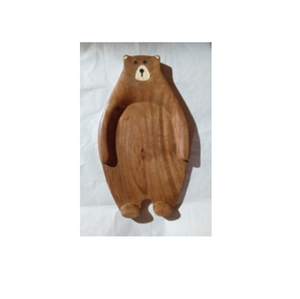 Bandeja de servir de madera artesanal con forma de oso, con 2 compartimentos, organizador ecológico para aperitivos y condimentos, utensilios de cocina rústicos. - Product Image 4