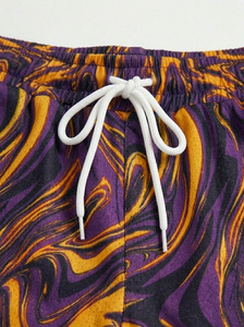 Shorts d'entraînement pour hommes, taille haute unie, avec cordon de serrage, en toile polyester/coton, imprimé numérique, coupe-vent, tricoté pour le sport - Product Image 5