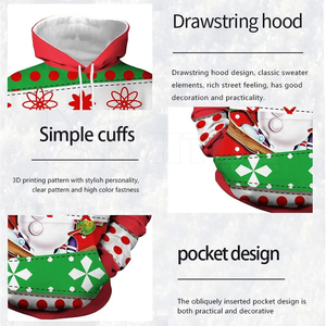 Sweat-shirt à capuche pour enfants avec imprimé cheval de Noël, motif rouge et vert, décontracté, hiver, avec design de chapeau de Père Noël - Product Image 5