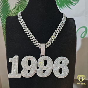 Collana con ciondolo personalizzato <span class=keywords><strong>1998</strong></span>, con diamanti Moissanite, catena cubana, gioielli Hip Hop per uomo e donna - Product Image 3